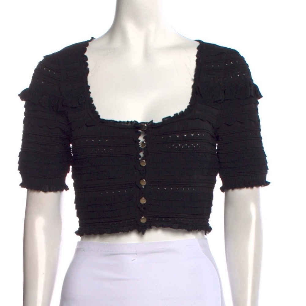 Sandro Black Button-Front Cropped Knit Top